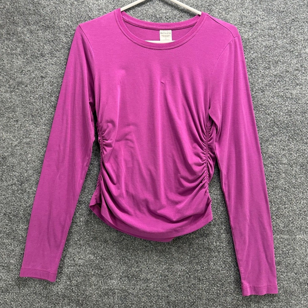 Athleta Womens Magenta Purple Ruched Side Long Sleeve Top Size S Small Stretch